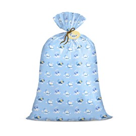 Loveinside Jumbo Large Plastic Gift Bag, Baby Boy Design Plastic Bag with Tag and Tie for Birthday, Baby Shower - Blue Sleepy Bear - 142.3 x 91.5 cm, 1 Pcs
