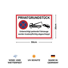 Strobo Privatgrundstück Unberechtigte Parkende Fahrzeuge Werden Kostenpflichtig Abgeschleppt Sign, 20 x 30 cm, Made From Sturdy PVC Hard Foam Board, 3 mm, With UV Protection, Pack Of 5