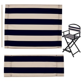 GORGECRAFT 21~16x8~21" Directors Chair Cover Canvas Replacement Seat Cover Classic Blue and Beige White Stripes Canvas Seat and Back Kit with Wood Stick for Seat Folding Makeup Chair Home