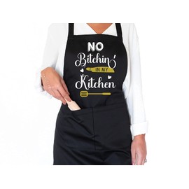 No Bitchin' in my Kitchen! Funny Quote Kitchen Baking Chef BBQ Aprons For Men Women with large pockets Ideal Gift For Mom, Sister On Birthdays, Christmas, Holidays