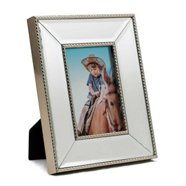 YUNDINGJI 4x6 Beveled Clear Mirror Champagne Silver Pearl Dot Photo Frame-Organic Glass Black Velvet Back Panel for Family,Wedding,Festival,Art,Wall,Tabletop,Decoration and Display.