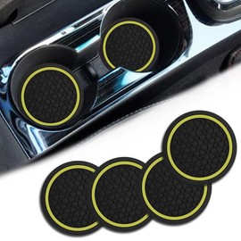 4PCS Car Cup Holder Coasters, Dustproof Automotive Interior Accessories Mat,2.75 Inch Non-Slip Insert Water Bottle Holder Pads, Universal for Vehicles, Trucks, RVs and More (Yellow)