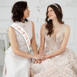 Generic Mother of The Bride Sash with Rose Gold Foil, White Bachelorette Party Sash for Bridal Shower Engagement Supplies Gifts Wedding Accessories for Bride to Be's Mother