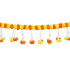 Artificial Marigold Flowers Garlands Door Toran with White Flower Set/Decorative Door Hanging Bandanwar for Indian Traditional Festival Decoration (Yellow & Orange) (Size: 32 Inches Long)