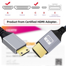 NFHK 4K 60hz HDMI 2.0 Male to Mini HDMI Type-C Male Cable with Sleeve Straight Connector for HDTV Computer Laptop Monitor 200CM