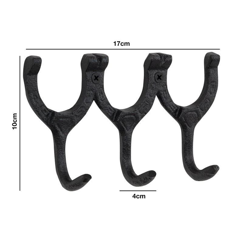 Woodside Cast Iron Wall Mounted Triple Horseshoe Hook Coat/Hat/Key Rack,