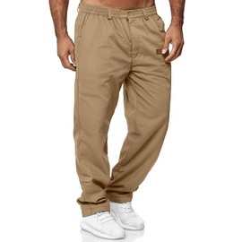 Mens Casual Jogger Pants Elastic Chino Pants Classic Fit Lightweight Comfy Hiking Cargo Pants Khaki L
