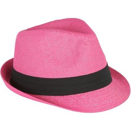 Ashen Fane Classic Pleated Hat Band Straw Fedora Unisex Hat, Fuchsia