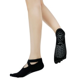 TOPIKE Pilates Socks, Yoga Socks, 5 Toes, Anti-Slip, Breathable, Durable, Antibacterial, Deodorization, Cooling / Sweat Protection, Ballet, Sports Wear, Black