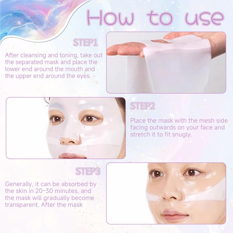 THXFUNAREA 3er Pack Hydrogel Gesichtsmaske mit Kollagen - Feuchtigkeitsboost für