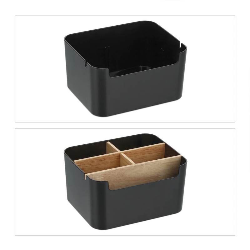 Relaxdays Desk Organiser, 5 Compartments, Plastic and Wood, Bathroom Organiser,