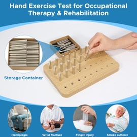 OLVULGG 36-Hole Wooden Pegboard for Occupational Therapy, Hand Therapy Peg Board with 3 Sizes of Round Iron Pegs to Improve Finger Dexterity, Fine Motor Coordination & Sensory Rehabilitation
