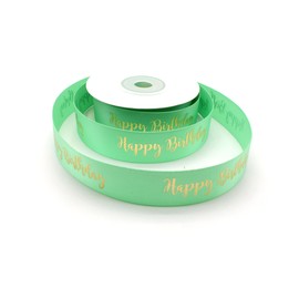 OMISS - Green Mint Ribbon with Gold Lettering - Happy Birthday - Birthday Decoration (Green)