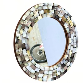 collectiblesBuy Handmade Room Wall Mirror Mosaic Entryway Mirror with Multi-Color Corners, Wall Mounted Mirror Decorative Coastal Round Wall Decor for Bathroom Bedroom Living Decor (14 inches)