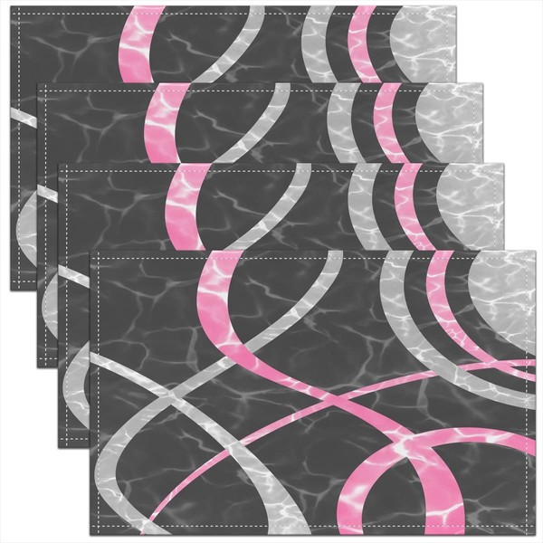Geometric Placemats Set of 4, Pink Grey Stripe Line Placemats