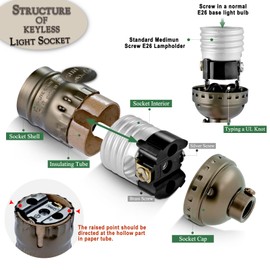 Keyless Lamp Socket,E26 Standard Medium Screw Vintage Light Socket,Edison Lamp Socket Holder Replacement,No Switch,UL Listed (Antique Brass)