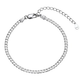 Sterling Silver Chain Bracelet for Women Thin Cuban Link Wrist Chains 925 Stamp 3mm Simple Jewelry