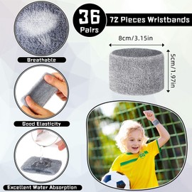 Lounsweer 72 Pcs Wrist Sweatbands Bulk for Kids Teams Sweat Bands Sports Fan Wristbands Wristband Athletic Sports Kids Sweatbands for Field Day Gym Party(Gray)