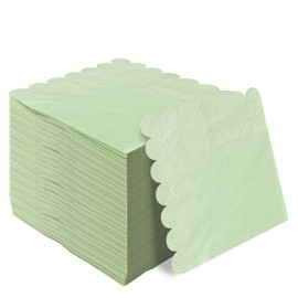 50 Pieces 3-ply Scalloped Sage Green Napkins Beverage Napkins Dessert Napkins Disposable Paper Napkins for Wedding Birthday Party Paper Dinner Napkins