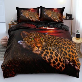 DXHOME 3D Bed Linen Leopard Black Animal Motif Soft Microfibre Breathable Reversible Bed Linen Duvet Cover with Zip + 1 Pillowcase 80 x 80 cm