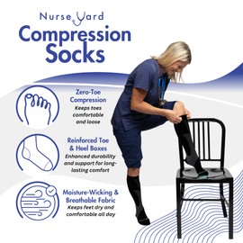 Nurse Yard Compression Socks for Nurses - Women & Men - 20-30mmHg Graduated Compression, Zero-Toe Compression, Breathable, For Medical Staff, Nursing, Athletic Support Such As Running, Cycling, Hiking
