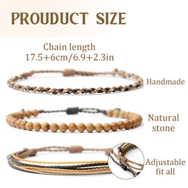 XSDSLS 3 PCS Bracelet Set Men Natural Stone Bracelet Adjustable Beaded Bracelet Stackable Tiger's Eye Bracelet Boho Braided Bracelet Multi-Layer Woven Bracelet Gifts For Men (Tiger's Eye Yellow)