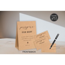 Prayers for The Baby,Baby Bible Baby Shower,Minimalist Baby Shower,Modern Prayer Baby Shower Decorations,Gender Reveal Decorations Neutral Colors,1 Kraft Sign & 50 Kraft Cards Set-A11