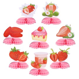 8pcs Strawberry Honeycomb Centerpieces, Sweet Strawberry Table Centerpieces Strawberry First Birthday Decorations Cute Strawberry Honeycomb Ball Baby Shower Summer Fruits Supplies