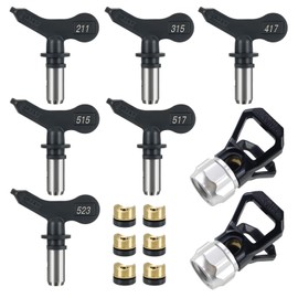 TUDUD Airless Spray Tips 6 Reversible Spray Nozzle Tips with 2 Nozzle Tip Guards Airless Paint Spray Guns Tips Set Spraying Machine Parts (211, 315, 417, 515, 517, 523)