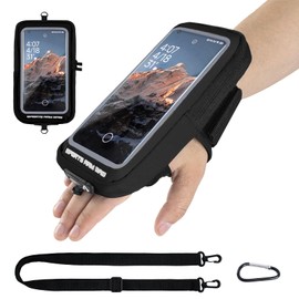 Wristband Phone Holder for Running Crossbody Phone Clear Touchscreen Pouch Purse for Sport with Carabiner Clip Cell Phone Armband Suitable for Fitness Cycling Hiking (Black)