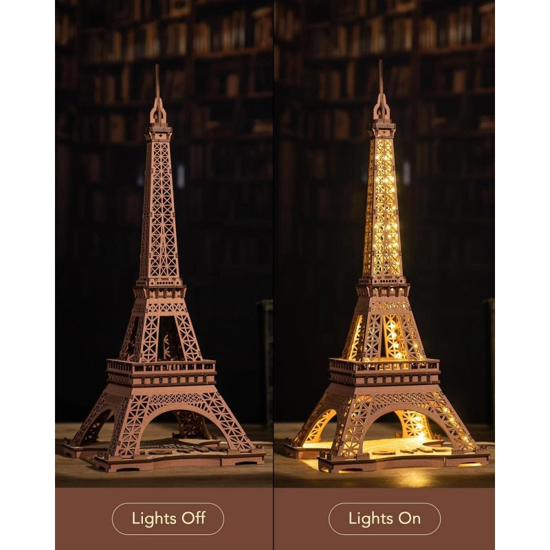 Rolife Eiffel Tower 3D Wooden Puzzle LED DIY Model Building