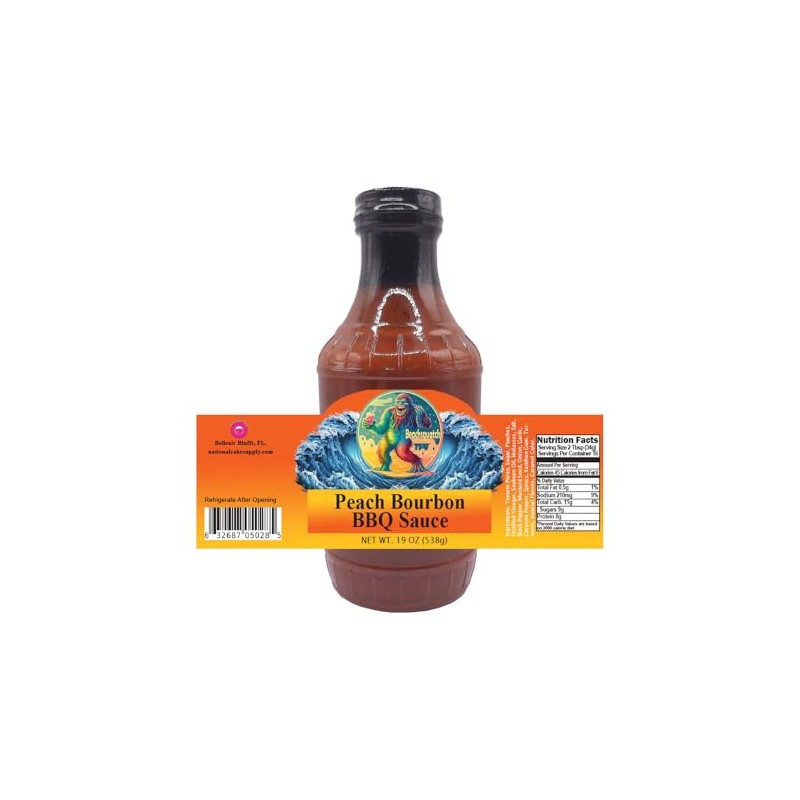 Beachsquatch Peach Bourbon BBQ Sauce, 19 ounce jar