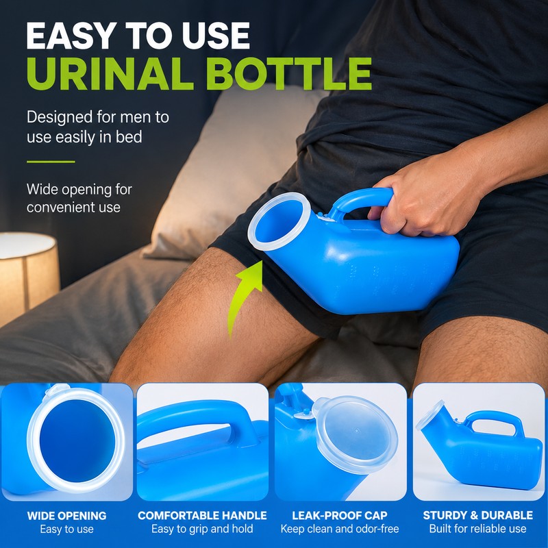Urinal Bottles for Men – 1200mL Thick Plastic Urine Containers