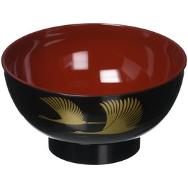 Happy Sales HSY55/BC Japanese Lacquer Crane Design Rice Soup Bowl, Black