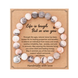 Goerpn Anxiety Bracelet for Women,Lava Rock Bracelets,Natural Gemstone Bead Anti Anxiety Bracelet with Heart Shaped Pendant Crystal Bracelet for Women Teen Girls Healing Calming Anxiety (Pink)