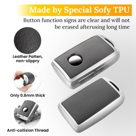 CTRINEWS for Mazda Key Fob Cover with Metal Braided Rope Keychain, Upgraded Soft TPU Surface Grain Case for Mazda 3 6 CX-5 CX-9 CX-30 CX-50 Hatchback (3 buttons) Smart Shell (Silver, B2)