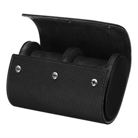 HARFINGTON Watch Roll Travel Case 2 Slots Portable Leather Watch Cases for Men and Women, Watches Storage Organizer with Removable Pillow for Traveling, Display, Cross-grain Texture Black