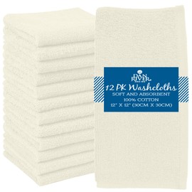 DAN RIVER 100% Cotton Washcloths 12 Pack Premium Quality Face and Body Cloth, Quick Dry Essential Towels for Bathroom, Hand, Kitchen & Cleaning, Baby Rugs | 12X12 in | 400 GSM | Cannoli Cream