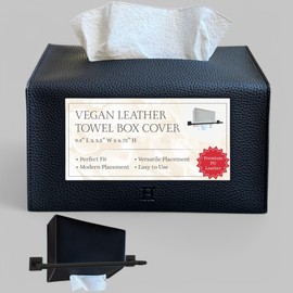 Hirano’s Bazaar Hand Towel Box Cover – Elegant PU Leather Holder Dispenser, for Kleenex Disposable Paper Towels, Bathroom & Countertop Organizer, Stylish Home & Office Décor, Black