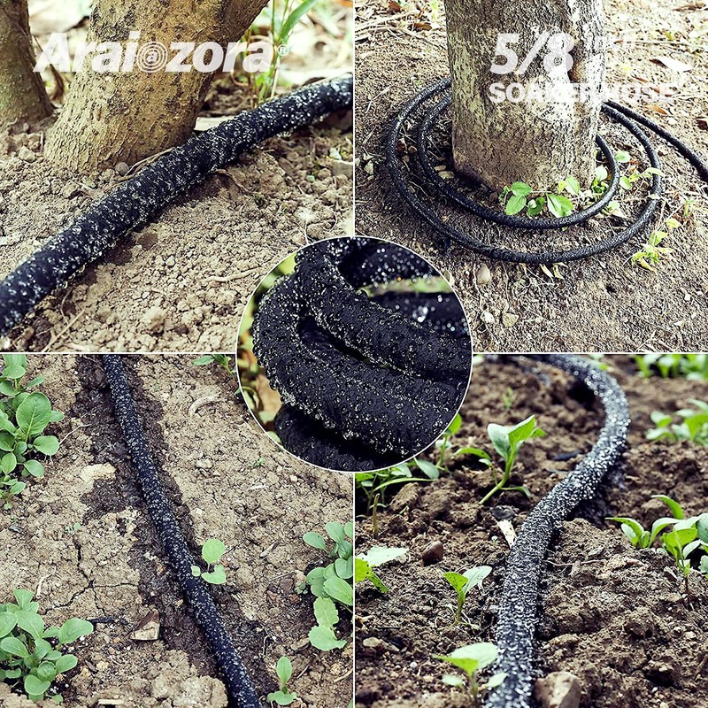 Araiozora Soaker Hose 100FT, 5/8“ Heavy Duty Ruber Round Soaker