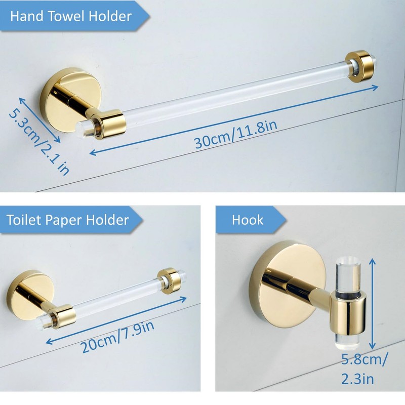 Bathroom Accessories Set Acrylic Gold - Towel Bar Rack Toilet