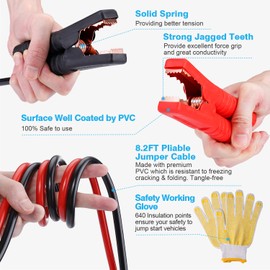 Vetoos Car Roadside Emergency Kit with Jumper Cables, Auto Vehicle Safety Road Side Assistance Kits, Winter Car Kit Essentials for Women and Men, with Portable Air Compressor, Folding Survival Shovel