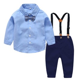 4-Piece Baby Boys Clothing Sets Suit Dress Romper + Braces Bow Tie Suit Gentleman Festive Christening Wedding Long Sleeve Baby Dress Child 6 Months - 6 Years, Blue005, 5 Jahre