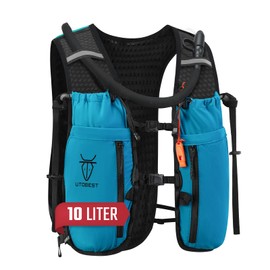 UTOBEST Upgrade Running Hydration Vest 10L, Running Backpack for Women Men Multi-Functional Storage with 2L Hydration Bladder, Adjustable Water Vest for Trail Marathon Race Jogging Cycling Blue XL