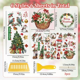 WANDIC 6 Sheets Christmas Rub On Transfer Sticker, Merry Christmas Stickers Transfer Decals for DIY Scrapbooking Photo Albums Furniture, 5.9 * 11.8in