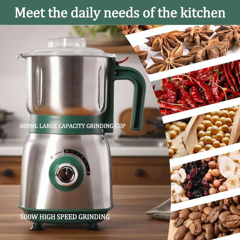 Electric Grinder for Kitchen - 500W Grain Mill with 3