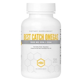 NBI Omega-3 de alta potencia Best Catch Omegas  EPA  DHA para el corazón y el cerebro  Mejor absorción  Origen sostenible  Fórmula sin eructos  Limón 