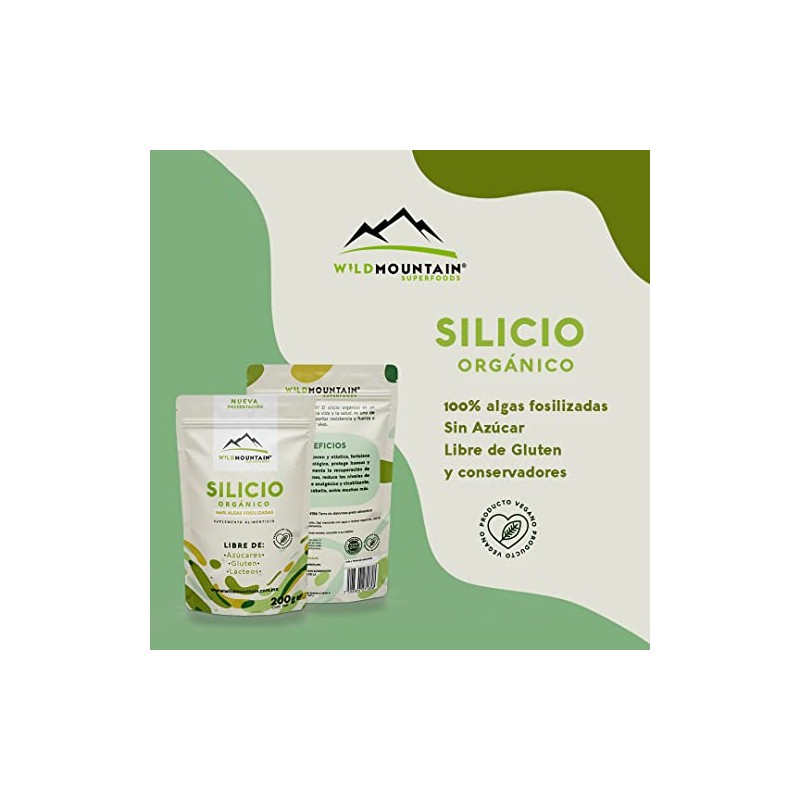 Wildmountain, Silicio Orgánico Suplemento Alimenticio Vegano Sin Azúcar 200gr