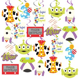 20Pcs to Infinity Three and Beyond Birthday Hanging Swirls, Story 3rd Birthday Party Hanging Streamers Whirl, 3 Infinity and Beyond Ceiling Hanging Decor for Cartoon Story 3rd Bday Party