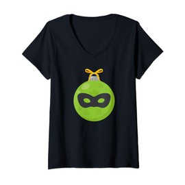 Womens Miraculous Ladybug Christmas Cat Noir Mask Ornament V-Neck T-Shirt